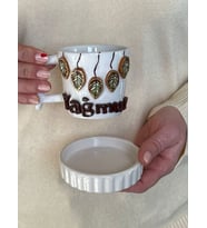 YAPRAK FİGÜRLÜ İSİMLİ KUPA FİNCAN MUG (Krem)