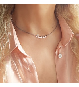 Vaoov 925 Ayar Gümüş Venezia Zincirli Choker İsim Kolye