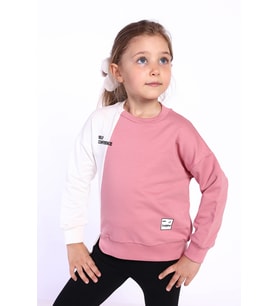 Toontoy Kız Çocuk Blok Kesikli Sweatshirt (Gül Kurusu)