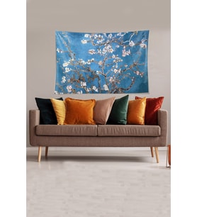 Mavi Almond Blossom Leke Tutmaz Kadife Kumaş Duvar Örtüsü Duvar Halısı Tapestry