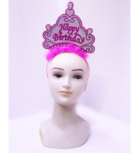 Happy Birthday Neon Pembe Renk Doğum Günü Tacı 24x15 cm (5343)
