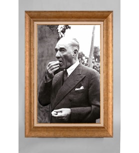 EV İŞYERİ OFİS İÇİN ALTIN ÇERÇEVELİ PASPARTULU ATATÜRK TABLO S119
