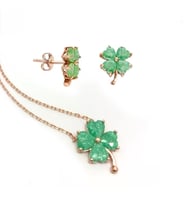 Yeşil Zirkon Taşlı Rose Gold Kaplama Yonca Gümüş Set