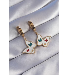 316L Çelik Gold Renk Renkli Mineli Kelebek Küpe - TJ-BKP9027