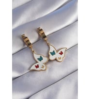 316L Çelik Gold Renk Renkli Mineli Kelebek Küpe - TJ-BKP9027