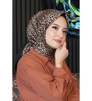 Leopar Desen Bej Soft Pamuk Eşarp (Standart)