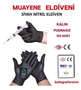 Hemşire Muayene Siyah Nitril Dolphin Eldiveni 100 Adet