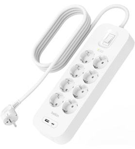Belkin 8'Li Çoklu Priz, Yüksek Gerilim Korumalı, Duvara Montaj, 8 Priz, 2 M Güç Kablosu, Yeşil Işıkl