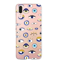 PrintiFy Huawei P20 Lite ile Uyumlu 1mm Slim Fit Nazar Boncuğu 2 Baskılı Şeffaf  Kılıf