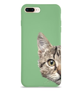 Apple iPhone 7 Plus Uyumlu Lansman Kılıf Catface Tasarımlı İçi Kadife Kapak-Yeşil (Şeffaf)