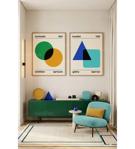 Geometrik Sanat 2'li Ahşap Çerçeveli Tablo Seti
