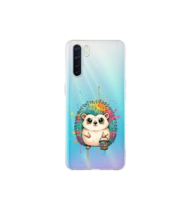 Oppo Reno 3 ile Uyumlu Splash Kirpi Tasarımlı Şeffaf Silikon Kılıf