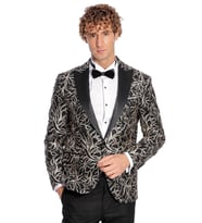 Işıltılı Sarmaşık Desenli Slim Fit Siyah Erkek Smokin Ceket - Wessi