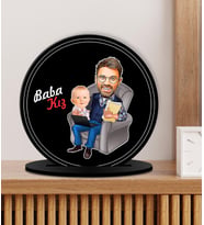 Kişiye Özel Karikatürlü Baba Kız Ahşap Plak - Biblo