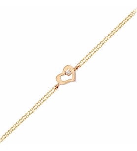 Altın Zincir Kalp Bileklik 14K Rose Gold Taşlı (Çok Renkli)