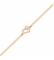 Altın Zincir Kalp Bileklik 14K Rose Gold Taşlı (Çok Renkli)