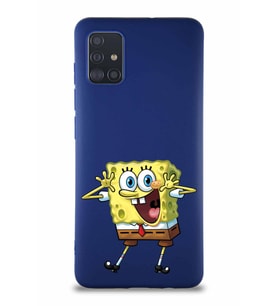 Samsung Galaxy A51 Soft Premier Kapak Sünger Bob Tasarımlı Silikon Kılıf - Lacivert (Şeffaf)