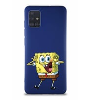 Samsung Galaxy A51 Soft Premier Kapak Sünger Bob Tasarımlı Silikon Kılıf - Lacivert (Şeffaf)