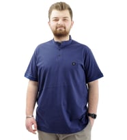 Mode XL Büyük Beden Erkek Tişört Düğmeli Hakim Yaka T-Shirt U24339 İndigo