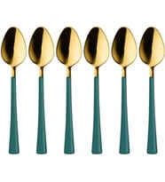 Adet Çay Kaşığı Seti, 18/10 Paslanmaz Çelik, Gold Yeşil, 11 cm, 70 gr
