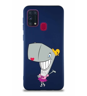 Samsung Galaxy M31 Soft Premier Kapak Pearl Yengeç Tasarımlı Silikon Kılıf - Lacivert (Şeffaf)