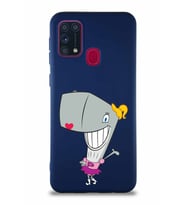 Samsung Galaxy M31 Soft Premier Kapak Pearl Yengeç Tasarımlı Silikon Kılıf - Lacivert (Şeffaf)
