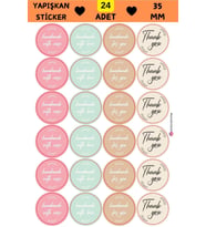 24 Adet - Handmade Sticker  With Case & With Love & For You Sticker -  Thank You Sticker (Pembe)