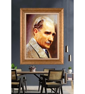Altın Varaklı Çerçeveli Paspartulu Atatürk Tablo nh109 (Gold)