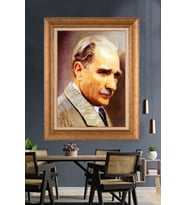 Altın Varaklı Çerçeveli Paspartulu Atatürk Tablo nh109 (Gold)
