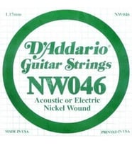 D'Addario NW046 Nickel Wound Elektro ve Akustik Gitar Tek Teli - .046 (Aksesuar) Standart E (Kalın Mi) Ölçüsü, Güçlü Ritim Performansı ve Uzun Ömürlü Nikel Sargı