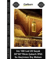 Özel Üretim Dekoratif Süsleme 3m 100 Led 20 Saçak 305070cm Çakarlı IP65 Su Geçirmez Dış Mekan