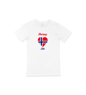 Oslo Norveç Bayraklı Kalpli Tişört (Beyaz)