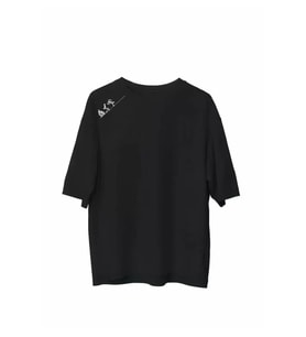 Unisex Bisiklet Yaka Baskılı Oversize T-Shirt - Siyah