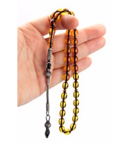 Gümüş Kazaz Püsküllü 8x12mm Arpa Kesim Ateş Kehribar Tesbih (Bal Köpüğü)