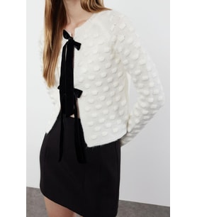 Kadın Modern Tarz Regular Bisiklet Yaka Crop Triko Hırka