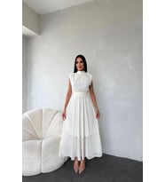 kadın kuşağı taş detaylı midi şifon elbise NBMY3509