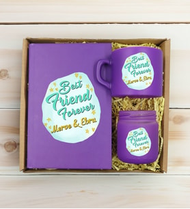 BK Gift Kişiye Özel İsimli DTF Best Friend Temalı Mor Defter & Kahve Fincanı & Mum Hediye Seti-2, Arkadaşa Hediye, Doğum Günü Hediyesi