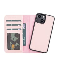 Apple iPhone 13 Mini Uyumlu Deri Cüzdanlı Kılıf NU2 Pembe