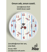 İsme Özel Fil Çocuk Odası Duvar Saati Orta Boy 30 cm Beyaz Camlı Sessiz