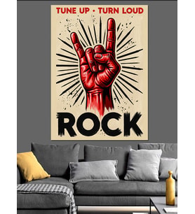 Rock Müzik El İşareti Posteri Dekoratif Kanvas - Mdf Ahşap Tablo