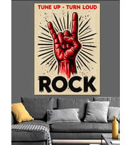 Rock Müzik El İşareti Posteri Dekoratif Kanvas - Mdf Ahşap Tablo