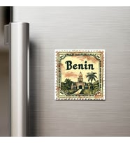Benin Benin - Posta Pulu Temalı Ülke - Baskılı Buzdolap Magneti Kare - 9x9 cm