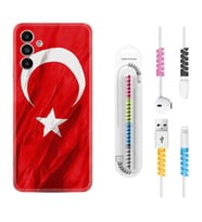 Samsung A23 A31 A32 A50 A51 A52 A53 A70 Kılıf Kablo Koruma Spiral Silikon Şanlı Türk Bayrağı 4 1401