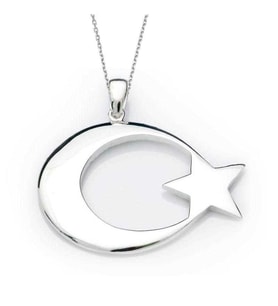 Gümüş Ay Yıldız Bayrak Kolye