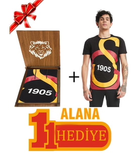 Galatasaray Orijinal Büyük Logolu Siyah Sweat Büyük Logolu T-shirt Ahşap Kutu Hediyeli