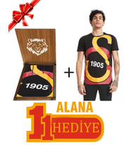 Galatasaray Orijinal Büyük Logolu Siyah Sweat Büyük Logolu T-shirt Ahşap Kutu Hediyeli