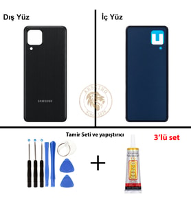 Samsung M32 Siyah Arka Pil Kapağı Batarya Kapağı Lazer Kesim + Yapıştırıcı ve Vida Seti