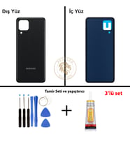 Samsung M32 Siyah Arka Pil Kapağı Batarya Kapağı Lazer Kesim + Yapıştırıcı ve Vida Seti