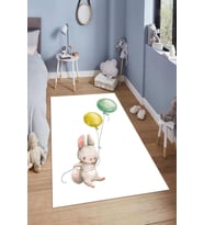 Dijital Baskılı Kaymaz Taban Yıkanabilir Kolay Temizlenir Modern Çocuk Odası Halısı NDÇ-HT-894 (Beyaz)