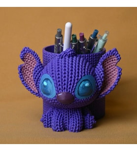 3D Baskı Knitted Kalemlik - Sevimli Karakterli Masaüstü Kalem Organizeri-Mor